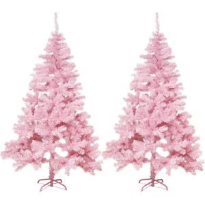 2x stuks kunst kerstbomen/kunstbomen roze 180 cm
