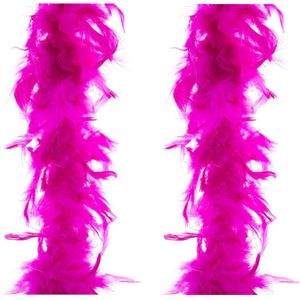 2x stuks carnaval verkleed veren Boa kleur fuchsia roze 2 meter