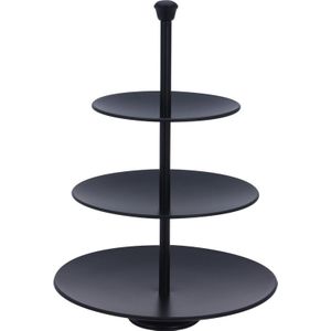 Zwarte etagere 3-laags RVS 36 cm