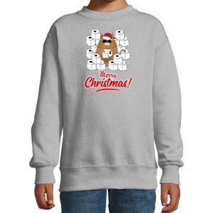Foute Kerstsweater / outfit met hamsterende kat Merry Christmas grijs voor kinderen