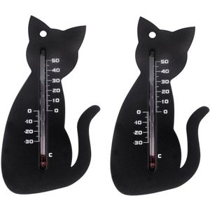 Set van 2x thermometer voor binnen en buiten zwarte kat 15 cm