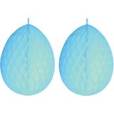 2x stuks hangdecoratie honeycomb paaseieren pastel blauw van papier 30 cm