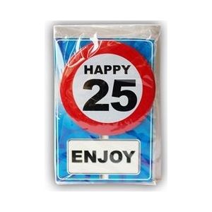 Happy Birthday kaart met button 25 jaar