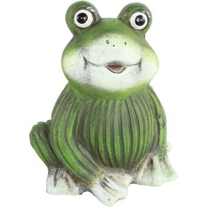 Tuinbeeld kikker zittend - kunststeen - H10 cm - groen - Decoratie dieren