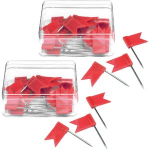 Punaise vlaggetjes - 40x - voor prikbord/memobord/wereldkaart - rood