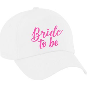 Vrijgezellenfeest pet voor dames - Bride To Be - wit - roze glitters - bruiloft/trouwen