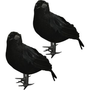 Nep kraai/raaf 25 cm - 2x - zwart - Halloween horror/griezel thema decoratie dieren