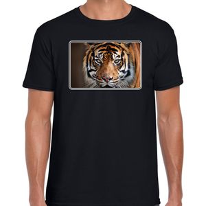 Dieren t-shirt met tijgers foto zwart voor heren
