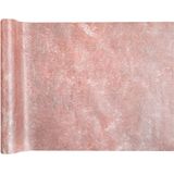 Kerst thema diner tafelloper op rol - metallic rose goud - 30 x 500 cm - polyester