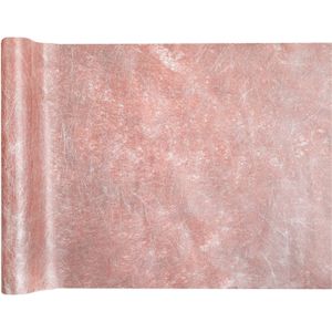 Kerst thema diner tafelloper op rol - metallic rose goud - 30 x 500 cm - polyester