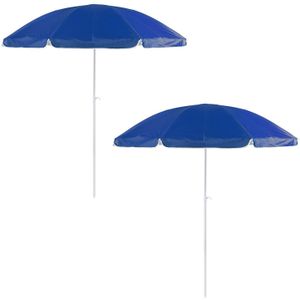 2x Blauwe strand parasols van nylon 200 cm