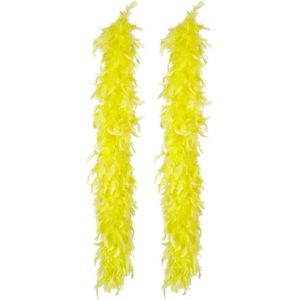 Carnaval verkleed boa met veren - 2x - neon geel - 180 cm - 50 gram - Glitter and Glamour