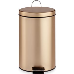 Pedaalemmer/vuilnisbak metaal 12 liter inhoud goud kleur