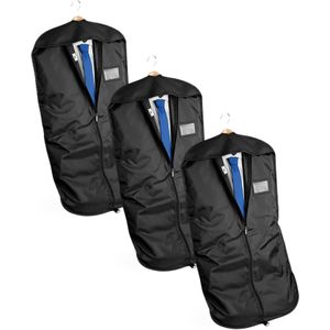 Kledinghoes/Beschermhoes met rits - 3x - zwart - polyester - 100 x 60 cm - 1 kostuum of 3 overhemden