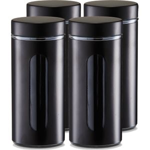 Zeller voorraadpot/blik met venster - 6x - zwart - 1200 ml - glas/metaal