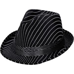 Zwarte trilby verkleed hoed met krijtstreep voor volwassenen