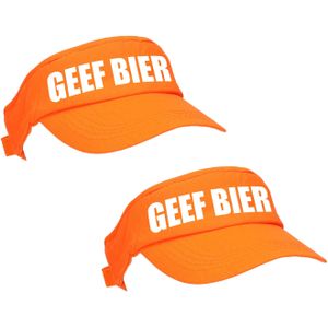 2x stuks oranje GEEF BIER zonneklep met Nederlandse vlag voor dames en heren