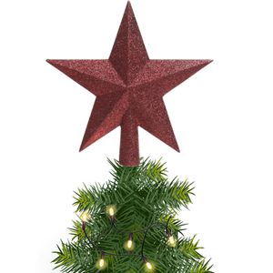 Kunststof piek kerst ster donkerrood met glitters H19 cm