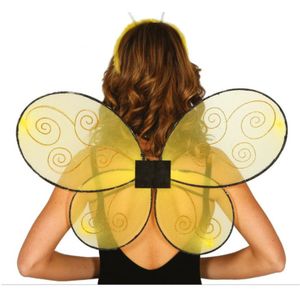 Verkleed vleugels bij/vlinder - geel - voor dames/meisjes - Carnavalskleding/accessoires