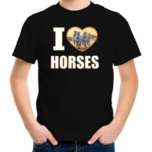 I love horses t-shirt met dieren foto van een wit paard zwart voor kinderen