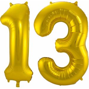Grote folie ballonnen cijfer 13 in het goud 86 cm