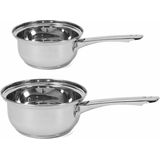 Set van 2x Rvs steelpannen/sauspannen Manhattan 18 en 14 cm - Kookpannen 3 liter en 1,5 liter