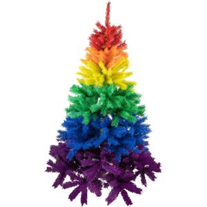 Kunst kerstboom - regenboog - H170 cm - kunststof - gekleurde kunstboom