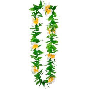 Hawaii krans/slinger - Tropische kleuren mix groen/wit - Bloemen hals slingers