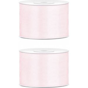 2x Hobby/decoratie poeder roze satijnen sierlinten 5 cm/50 mm x 25 meter