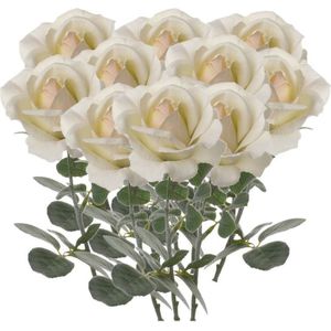 10x Creme witte rozen/roos kunstbloemen 37 cm