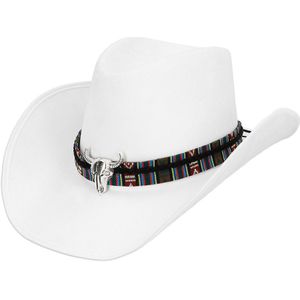 Carnaval verkleed cowboy hoed Rodeo - wit - volwassenen - polyester - Luxe uitvoering