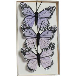 Decoratie vlinders op draad - 3x - paars - 8 x 6 cm