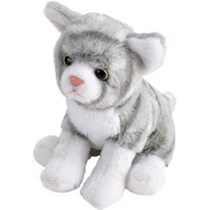 Pluche knuffel kat/poes grijs met wit van 13 cm