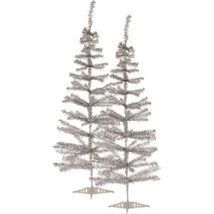 2x stuks kleine zilveren kerstbomen van 120 cm