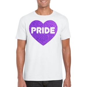 Gay Pride T-shirt voor heren - pride - paars glitter hartje - wit - LHBTI