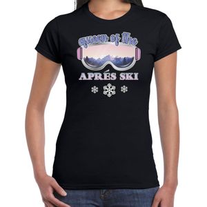 Apres ski t-shirt voor dames - Queen of the apres ski - zwart - apres ski/wintersport - skien