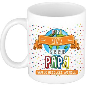 Naam mok papa Enzo - wit - de beste - keramiek - 300 ml - Vaderdag/verjaardag