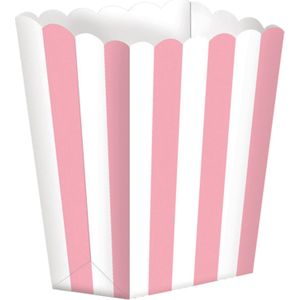 5x stuks Popcorn/snoep bakjes licht roze/wit