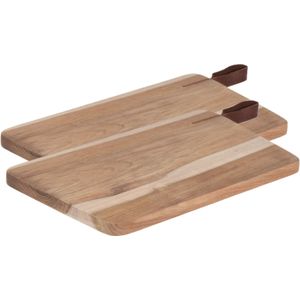 Set van 2x stuks houten snijplanken/serveerplanken met leren hengsel 30 cm