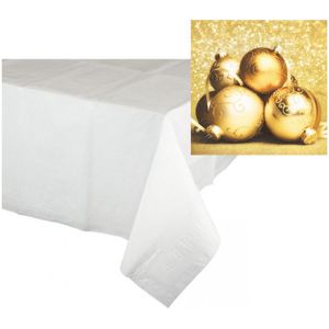 Kerst thema tafelkleed/tafellaken met servetten set goud en wit