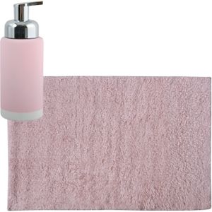 MSV badkamer droogloop mat/tapijt - 40 x 60 cm - met zelfde kleur zeeppompje 300 ml - lichtroze