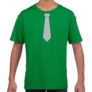 Stropdas zilver glitter t-shirt groen voor kinderen