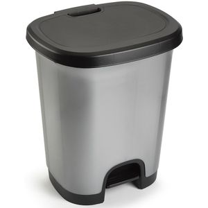PlasticForte Pedaalemmer - zilverkleurig - 27 l - 45 cm - afvalemmers/vuilnisemmers