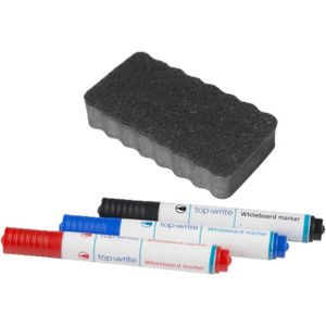 Magnetische whiteboard accessoires set - bordenwisser met 3x markers/stiften - school - kantoor - thuis