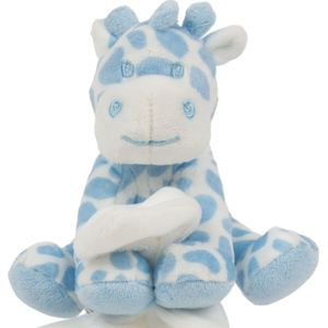 Suki Gifts pluche gevlekte giraffe knuffeldier - tuttel doekje - blauw/wit - 30 cm