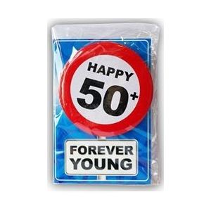 Happy Birthday kaart met button 50 jaar