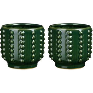 Pot - 2x - boaz - gebobbeld - groen - 13 x 14 cm