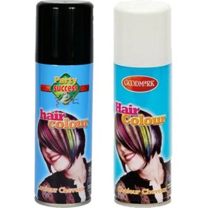 Carnaval verkleed haar verf/spray zwart/wit 125 ml