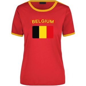 Belgium rood / geel ringer t-shirt Belgie met vlag voor dames