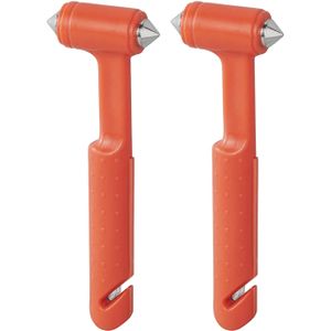 Veiligheidshamer met gordelsnijder - 2x - incl. houder - oranje - noodhamer